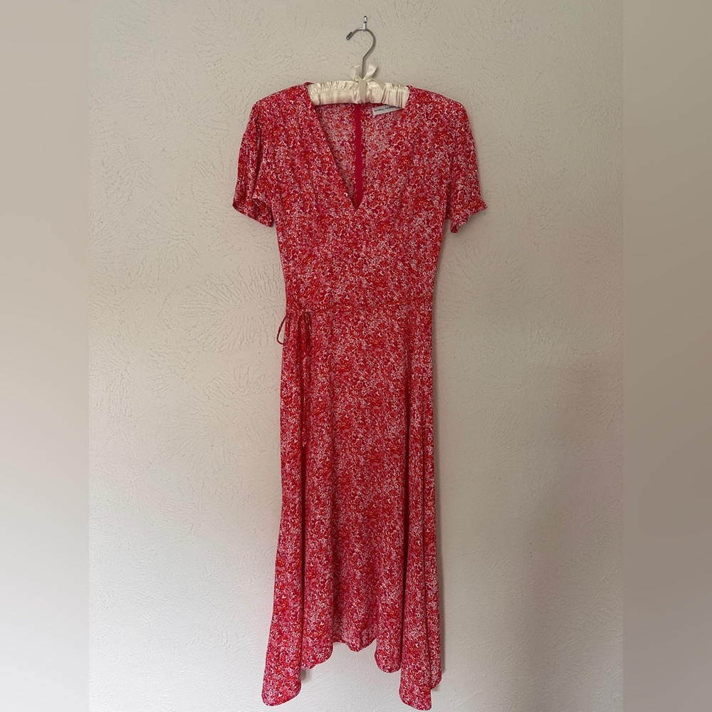Faithfull the Brand Floral V-Neck Pink Midi Dress - XS